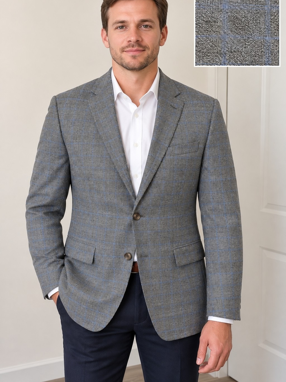 Lauren Ralph Lauren Luxury Slim Fit 100% Wool Gray Plaid Blazer 46S
